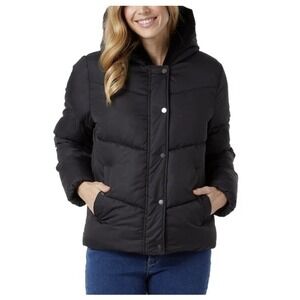 NWT 32 Degrees NEW Women's Black Hooded Quilted Puffer Jacket Full Zip Size XL